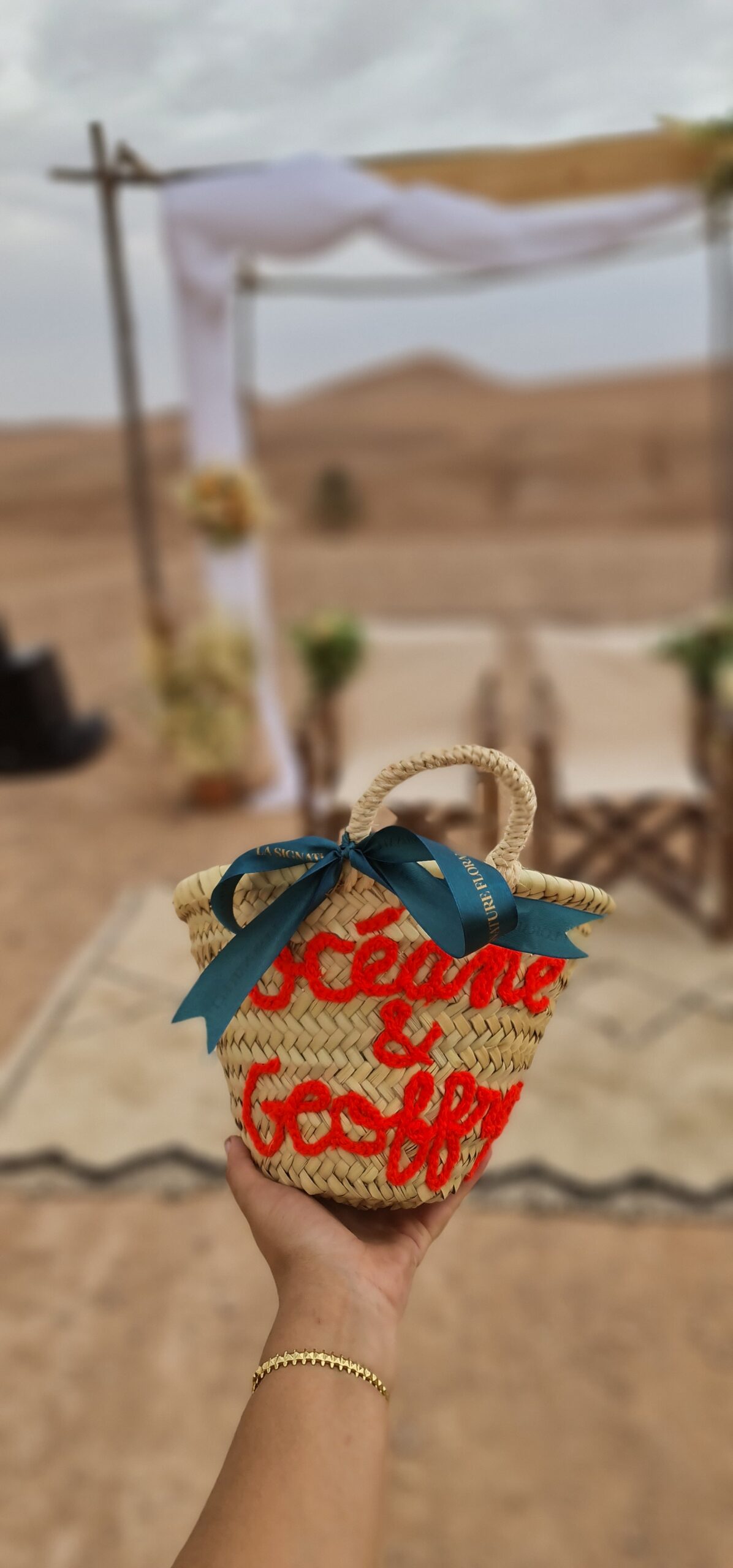 Panier personnalisé pour déco mariage boho chic au desert d Agafay Marrakech